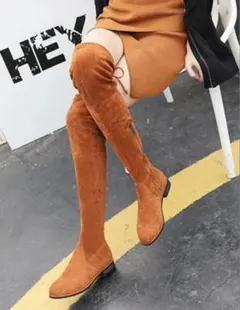 【新品未使用】ニーハイブーツ テラコッタ色 スエード調 24.5cm