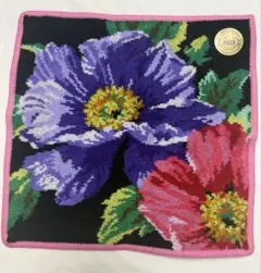 新品未使用　feiler フェイラー 大判ハンカチ　お花　ウォッシュタオル　黒