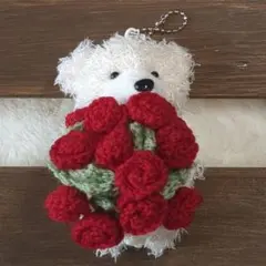 ブーケコースター　花束コースター　クマのぬいぐるみキーホルダー　　セット　白