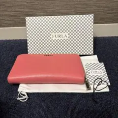 美品 FURLA フルラ 長財布 レディース ピンク ラウンドファスナー レザー