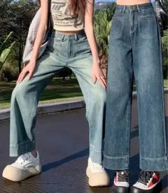 ライトブルー ワイドレッグデニム