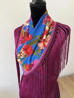 フラメンコ 刺繍シージョ ダークグリーン マルチカラー花柄 クラベル