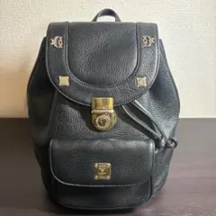 MCM レザー リュック バックパック ロゴプレート スタッズ 黒 ゴールド