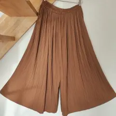 GU/プリーツワイドパンツ/ブラウン/XLサイズ