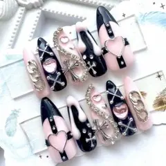 ネイルチップ 量産型 地雷 サブカル ブラック ピンク ハート 十字架 ハート