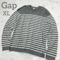 ギャップ グレー×白 ストライプ ニットセーター XL コットン カシミヤ
