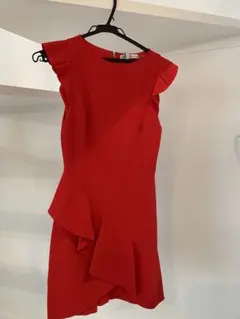【alice+olivia】赤いフリルノースリーブミニワンピース