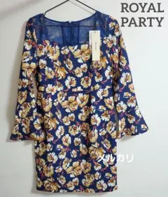 ロイヤルパーティ 膝丈 花柄 ワンピース 袖あり 七分袖 レース ブルー系 青