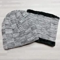 2点セット ネックウォーマー ニット帽 裏起毛 ふわふわ 帽子 男女兼用