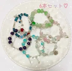 キラキラ⟡.·ガラスビーズ ブレスレット 6本セット レディース