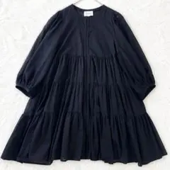 ユナイテッドアローズ コットン ティアード ブラウス チュニック 黒 完売品 Fのサムネイル