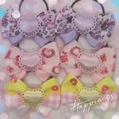 G1015 ハンドメイド　ヘアゴム セット　紫　ピンク黄色