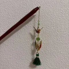 和風髪飾り 折り鶴モチーフ タッセル付きかんざし