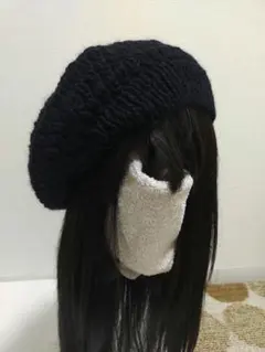 ☆手編み　ベレー帽　レディース　ハンドメイド　毛糸　黒