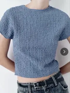 【試着のみ】zara エンボス素材 トップス ブルーのサムネイル