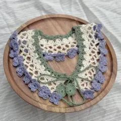 ハンドメイド ベビー　つけ襟　紫陽花　かぎ針編み　ナチュラル　コットン