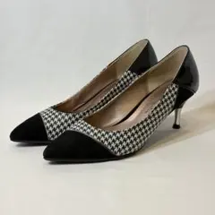 銀座かねまつ 22.5cm パンプス 千鳥柄 ポインテッドトゥ