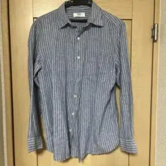 UNIQLO 長袖シャツ M 青と白のストライプ