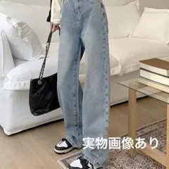 SHEIN シーイン ウォッシュドワイドレッグジーンズ ライトウォッシュ M