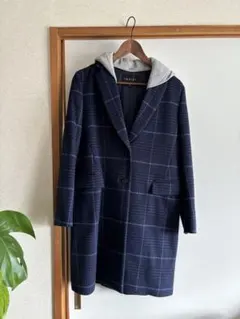 【最終価格　新品】INDIVI インディヴィ ネイビーチェック柄 フード付コート