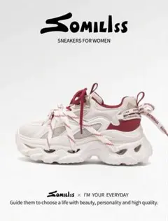 SOMILISS レディース スニーカー 厚底 ホワイト レッドのサムネイル