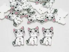 木製　飾りボタン　ウッド　猫　ネコ　２０個