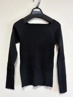 ⭐︎GRL ブラック リブ編み 長袖ニット オフィスカジュアル　スクエアネック