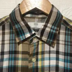 ユニクロ リネンブレンド コットンチェックシャツ 半袖シャツ S
