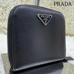 ✨美品✨プラダ 折り財布 二つ折り ファスナー 三角ロゴ 黒 サフィアーノ