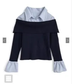 オフショルダー長袖ニットセーター ネイビー