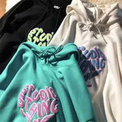 パーカー　ターコイズ　水色　緑色トレーナー　韓国ファッション　フード付き　長袖