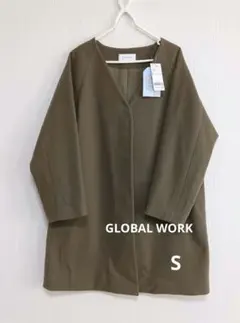 GLOBAL WORK　軽やかストレッチノーカラーコート　カーキ　Sのサムネイル