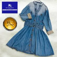 バーバリー ブルーレーベル デニム シャツワンピース ノバチェック ロゴ フリル