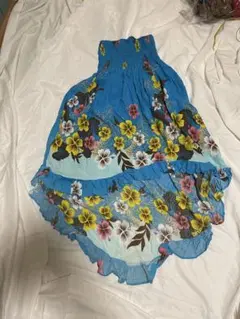 フラダンス用ドレス 花柄 青色