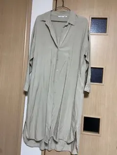 ベージュLサイズ ロングシャツワンピース