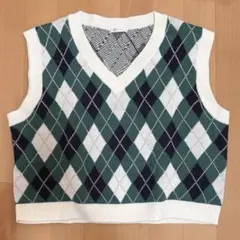 Honeys ハニーズ アーガイル柄 ニットベスト 緑