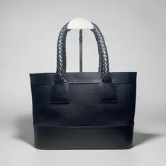 編み込みハンドル トートバッグ 黒 キャンバス レザー ローレンラルフローレン