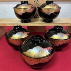 山中漆器　山中塗　白河　吸物碗　汁碗　蓋付き碗　５客セット お椀　漆器　塗芸のサムネイル