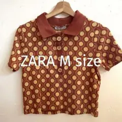 【ZARA】ジオメトリック柄 ジャガードニットポロシャツ 半袖 クロップド丈のサムネイル