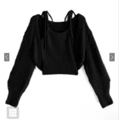 GRL ボレロXリボンキャミソールフェザーニットアンサンブル[mb1522]