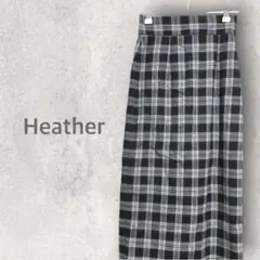 【ヘザー】チェック柄Iラインスカート S タイト スリット ロング丈 カジュアル
