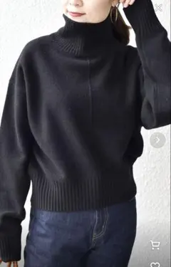 週末セール　シップス 洗える ウールカシミヤ センターシームタートルネック 黒