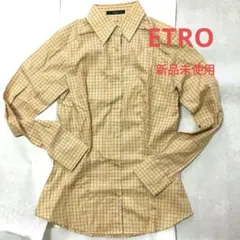 ETRO エトロ　長袖シャツ 42 イエロー・パープルチェック