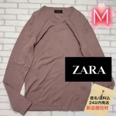 ■ZARA レーヨン ピンクベージュVネック スプリングニットカットソーのサムネイル