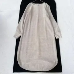 ユニクロ UNIQLO ワッフルクルーネックワンピース ベージュ 長袖 Mサイズ
