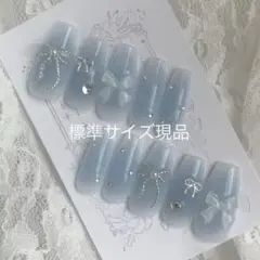 【ネイルチップオーダー】チークカラー変更可リボンワンホンバレリーナ春ブルー水色青