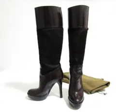 美品GUCCI グッチロングブーツ 本皮とハラコのコンビネーション ３４ 1/2