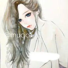 肉筆原画 手描きイラスト オリジナル 水彩画 美人画 ドローイング 絵画