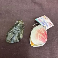新鮮あさり水鉄砲キーチェーン リアル生牡蠣キーホルダー 2点セット