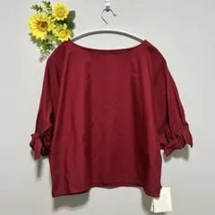 ROPE 五分袖シャツ　定価11000円　タグ付　袖リボン　バーガンディ　M